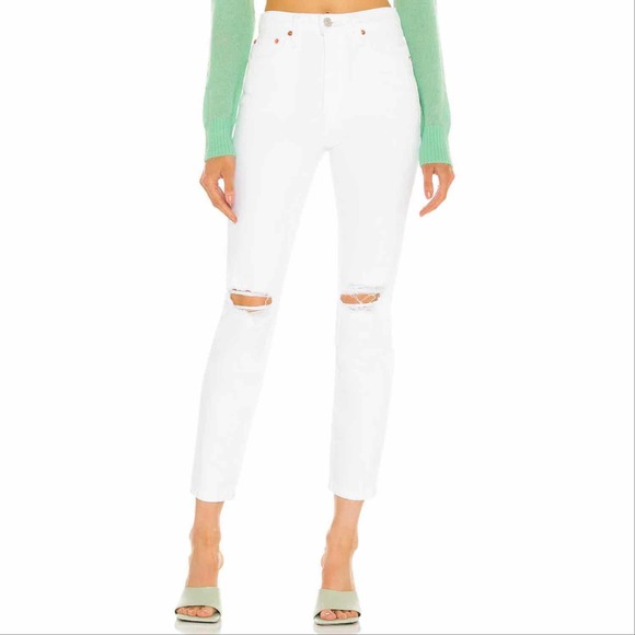 NWT Redone 90s High Rise Ankle Crop Jeans in White Destroy - Picture 1 of 15